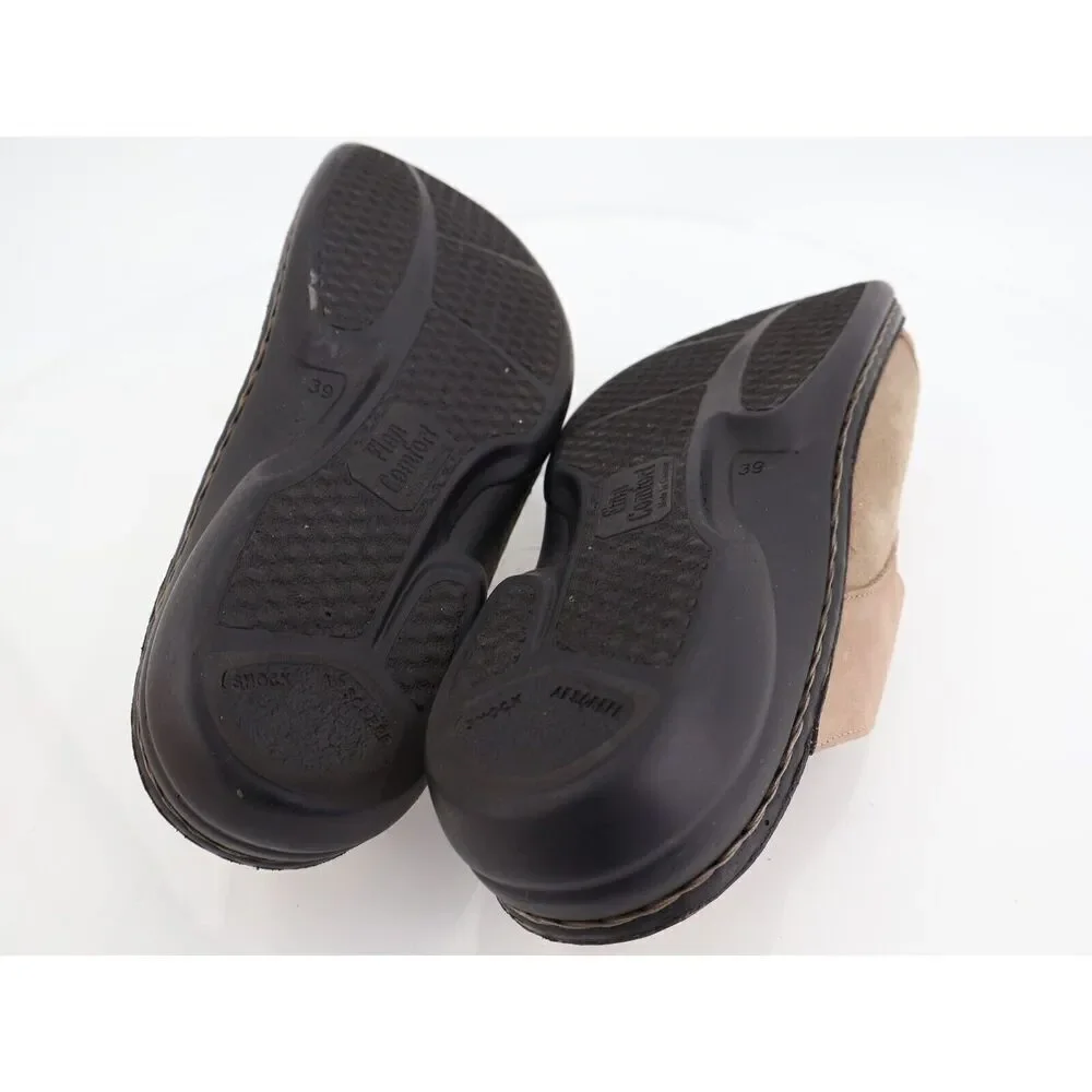 Finn Comfort Cisano Women's 39 8 Brown Leather Triple Strap Wedge Sandals Slides